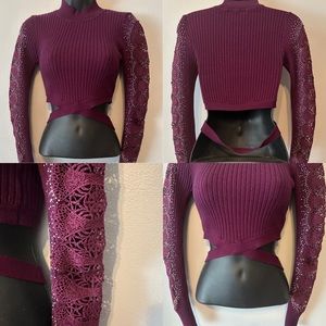 Purple cropped sweater, long sleeved, size small
